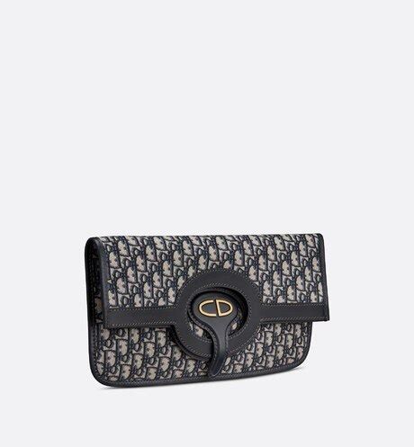 blue original dior oblique jacquard canvas foldable clutch